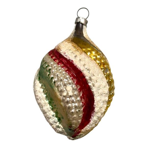 Vintage West German Mercury Blown Glass Christmas Ornament Swirl White Red Gold - Picture 3 of 5